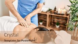 Presentation with massage therapist - Presentation theme having middle-age-man-and-woman background and a coral colored foreground