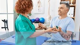  Presentation with rehab clinic - PPT theme with middle-age-man-and-woman background and a light blue colored foreground