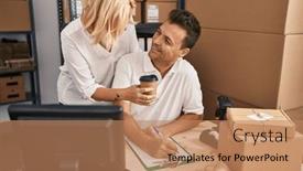  Presentation with partners - Theme enhanced with middle-age-man-and-woman background and a coral colored foreground