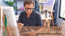  Presentation with art - Theme consisting of middle-age-man-artist-drawing background and a coral colored foreground