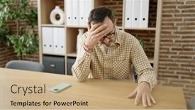  Presentation with stressed - PPT layouts featuring middle-age-man-business-worker background and a coral colored foreground