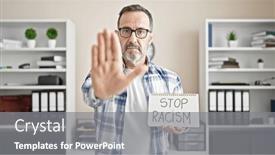  Presentation with stop racism - Presentation design with middle-age-man-business-worker background and a gray colored foreground