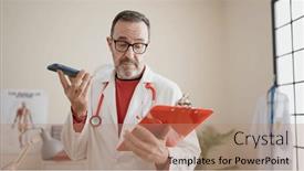 Presentation with audio - PPT theme having middle-age-man-doctor-sending background and a  colored foreground