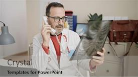  Presentation with xray - PPT theme featuring middle-age-man-doctor-talking background and a light gray colored foreground
