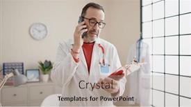  Presentation with report - PPT theme featuring middle-age-man-doctor-talking background and a  colored foreground