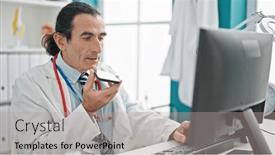  Presentation with voice - Presentation theme with middle-age-man-doctor-using and a mint green colored foreground