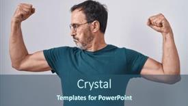  Presentation with strong - Presentation theme featuring middle-age-man-doing-strong background and a  colored foreground