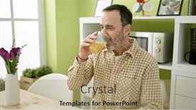  Presentation with orange juice - Presentation theme featuring middle-age-man-drinking-orange background and a coral colored foreground