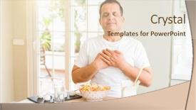  Presentation with asian chopsticks - Beautiful slides featuring middle age man eating asian food with chopsticks at home smiling with hands on chest with closed eyes and grateful gesture on face health concept backdrop and a cream colored foreground