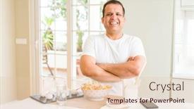  Presentation with asian chopsticks - Colorful slide deck enhanced with rice business - middle age man eating asian backdrop and a lemonade colored foreground