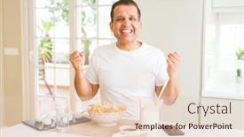  Presentation with asian chopsticks - Slide set enhanced with middle age man eating asian food with chopsticks at home celebrating surprised and amazed for success with arms raised and open eyes winner concept background and a lemonade colored foreground