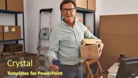  Presentation with ecommerce - Presentation theme featuring middle-age-man-ecommerce-business background and a tawny brown colored foreground