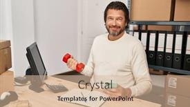  Presentation with business training - Presentation with middle-age-man-ecommerce-business background and a soft green colored foreground