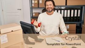  Presentation with business training - Theme consisting of middle-age-man-ecommerce-business background and a coral colored foreground