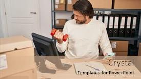  Presentation with business training - Theme enhanced with middle-age-man-ecommerce-business background and a coral colored foreground