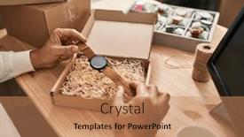  Presentation with ecommerce - Presentation theme consisting of middle-age-man-ecommerce-business background and a coral colored foreground