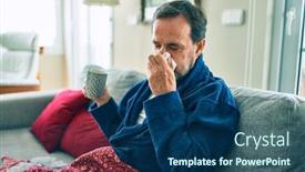  Presentation with fever - Presentation design having middle-age-man-feeling-sick background and a ocean colored foreground