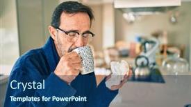  Presentation with cold coffee - Beautiful slide set featuring middle-age-man-feeling-sick backdrop and a ocean colored foreground