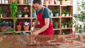  Presentation with diffuser - PPT theme having middle-age-man-florist-using background and a red colored foreground