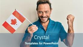  Presentation with canada flag - Slide set with middle-age-man-holding-canada background and a ocean colored foreground