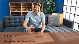  Presentation with whisky bottle - PPT layouts enhanced with middle-age-man-holding-glass background and a coral colored foreground