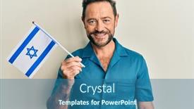  Presentation with israel flag - Cool new slide set with middle-age-man-holding-israel backdrop and a ocean colored foreground