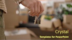  Presentation with new home - Presentation theme enhanced with middle-age-man-holding-key background and a tawny brown colored foreground