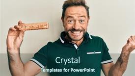  Presentation with victory - PPT theme featuring middle-age-man-holding-pill background and a ocean colored foreground