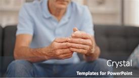  Presentation with pills - Slide deck having middle-age-man-holding-pills and a ocean colored foreground