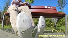  Presentation with man sitting bench - Cool new PPT layouts with middle-age-man-in-used backdrop and a tawny brown colored foreground