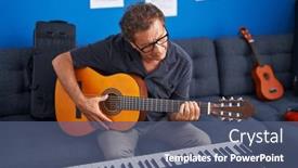  Presentation with classical music - Presentation design with middle-age-man-musician-playing background and a ocean colored foreground