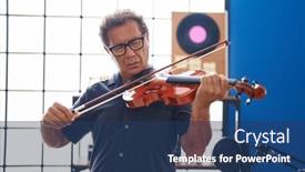  Presentation with studio music lowers - PPT theme with middle-age-man-musician-playing background and a ocean colored foreground