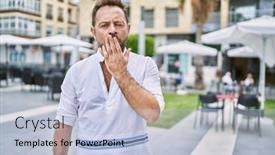  Presentation with city - Presentation design enhanced with middle-age-man-outdoor background and a light blue colored foreground