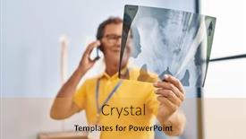 Presentation with xray - Presentation theme having middle-age-man-physiotherapist-talking background and a yellow colored foreground