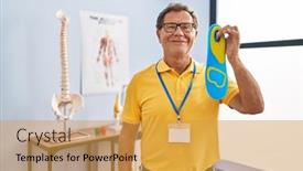  Presentation with clinic - Presentation theme consisting of middle-age-man-podiatrist-holding background and a gold colored foreground