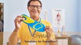  Presentation with clinic - Presentation design enhanced with middle-age-man-podiatrist-holding background and a  colored foreground