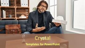  Presentation with napkin - Slide set enhanced with middle-age-man-psychologist-holding background and a coral colored foreground