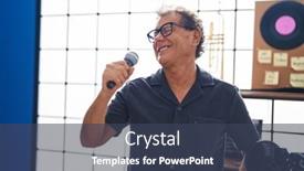  Presentation with music singing - Slide set enhanced with middle-age-man-singer-singing background and a ocean colored foreground