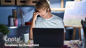  Presentation with art - Presentation theme enhanced with middle-age-man-sitting background and a  colored foreground