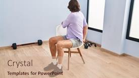  Presentation with stretching - Presentation theme having middle-age-man-sitting background and a  colored foreground