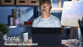  Presentation with art - PPT layouts featuring middle-age-man-sitting background and a  colored foreground