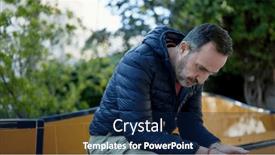  Presentation with man sitting bench - Slides having middle-age-man-sitting background and a navy blue colored foreground