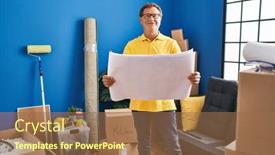  Presentation with new home - Theme featuring middle-age-man-smiing-confident background and a coral colored foreground