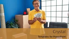  Presentation with new home - Presentation with middle-age-man-smiing-confident background and a gold colored foreground