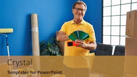 Presentation with wall paint - Slide set consisting of middle-age-man-smiing-confident background and a gold colored foreground
