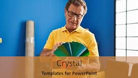  Presentation with wall paint - PPT layouts consisting of middle-age-man-smiing-confident background and a gold colored foreground