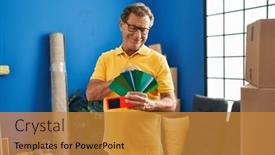  Presentation with wall paint - Theme enhanced with middle-age-man-smiing-confident background and a gold colored foreground