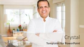  Presentation with confident - Presentation theme consisting of middle-age-man-smiling-confident background and a soft green colored foreground