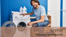  Presentation with laundry room - Slide set having middle-age-man-smiling-confident background and a coral colored foreground