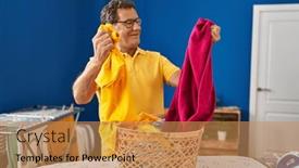  Presentation with laundry room - Slides having middle-age-man-smiling-confident background and a coral colored foreground